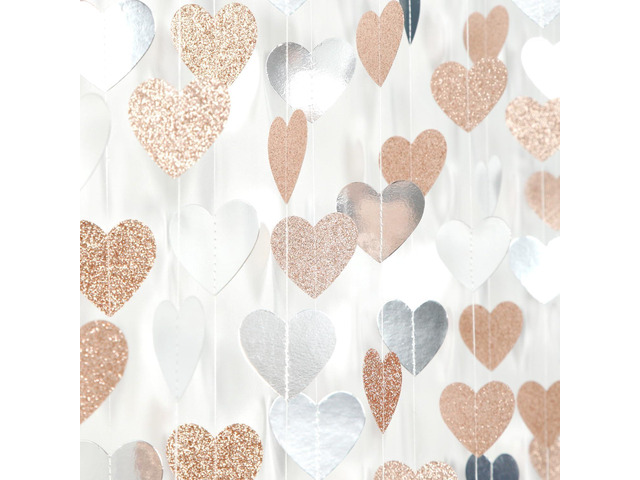 Champagne-Silver Disco Boho Party-Decoration Heart Garland - 52ft Glitter Birthday New Years Eve Hanging Backdrop Streamers,Engagement Wedding...