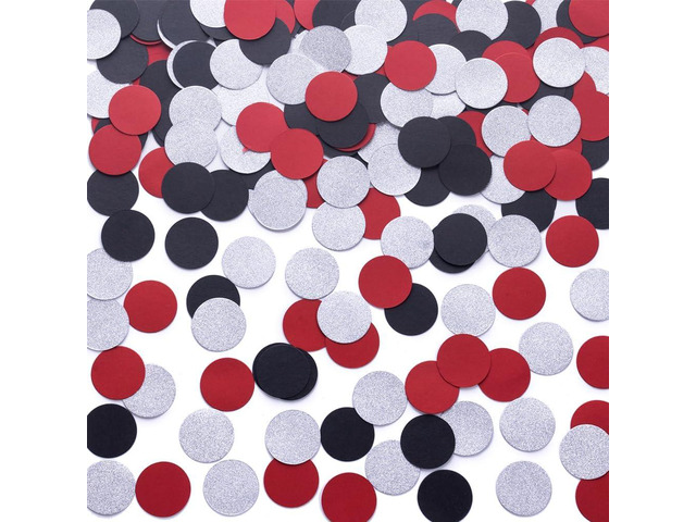Silver Black and Red Confetti Table Decoration for Birthday Retirement Halloween Graduation Theme Party,1.2 inch in Diameter,200 Counts