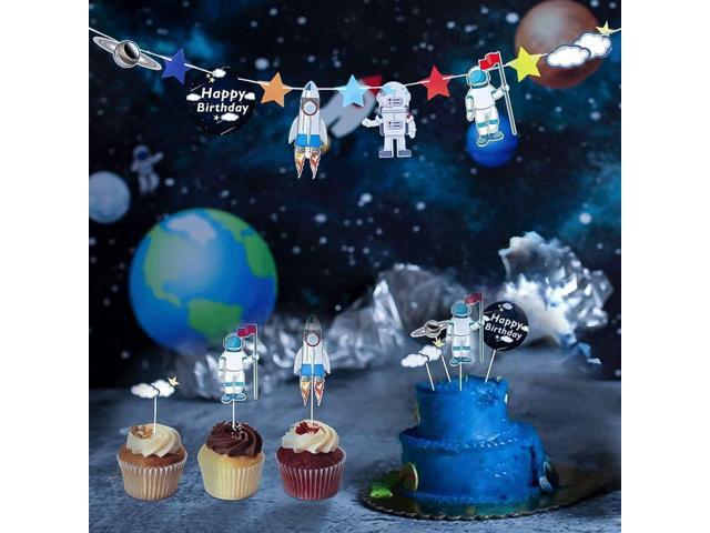 22 Pcs Space Cake Topper,Outer Space Cupcake Toppers Astronaut Figurine Decorations Birthday Space Themed Party Supplies Planet Rocket Pearl Balls...