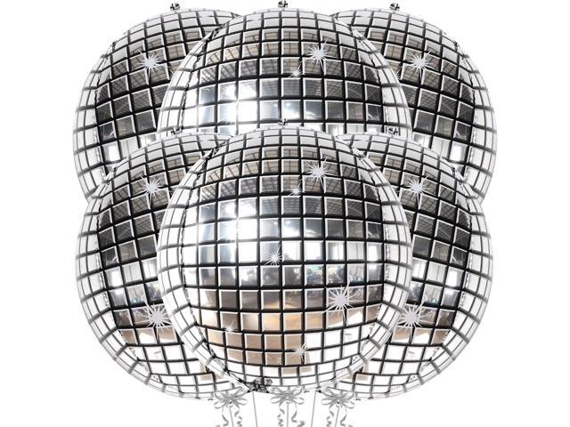 KatchOn, Big Silver Disco Ball Balloons - 22 Inch, Pack of 6 Disco Party Decorations, 4D Sphere Disco Balloons for 70s Theme Party Decor,...