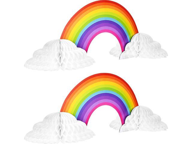WILLBOND 2 Pieces Rainbow Honeycomb Paper Centerpiece Rainbow Party Table Decoration Cloud No Crease Converting Centerpieces for Tables Christmas...