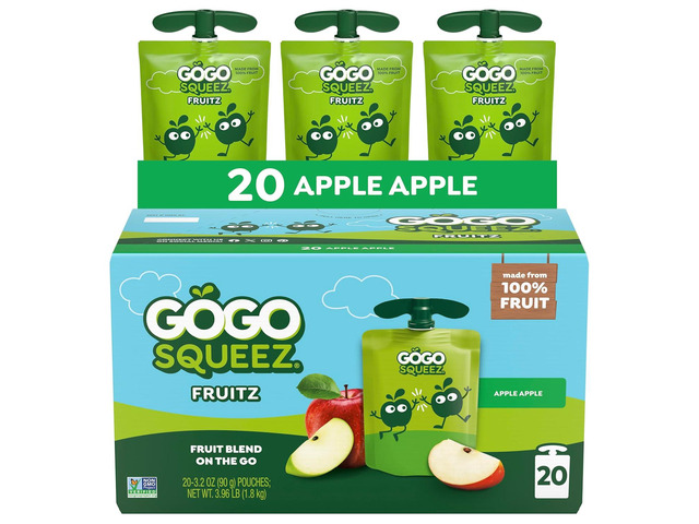 GoGo squeeZ No Sugar Added Applesauce and Fruit Puree, Apple, 3.2 oz Pouches (Pack of 20), Fruit Snacks for Kids, Gluten Free, Nut Free,...