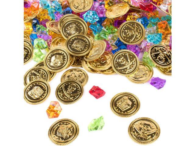 Super Z Outlet Pirate Plastic Gold Colored Coins Buried Treasure and Pirate Gems Jewelry Playset Activity Game Piece Pack Party Favor Decorations...