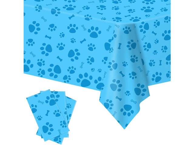 DUAIAI Paw Print Tablecloth, 3 Pack Large Size Plastic 54'x108' Dog Paw Print and Bone Sign Tablecloths, Cute Table Cover for Kids Boy Girl Dog...