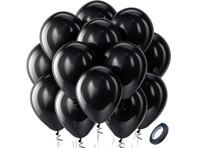 Bezente Black Balloons Latex Party Balloons - 100 Pack 12 inch Round Helium Balloons for Birthday Graduation Retirement Casino Gaming Anniversary...