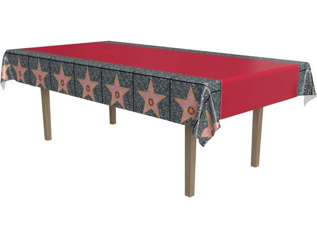 Beistle Red Carpet Star Tablecover Plastic Hollywood Party Table Cover, Movie Night & Awards Theme Table Decoration for Banquets, Proms,...