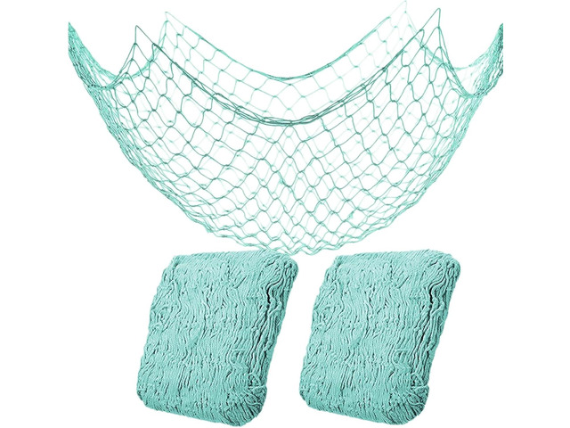 2 Pack Fish Net Decorations for Party, Natural Cotton Hawaiian Party Fishing Net Decorative, Nautical Themed Cotton Fishnet Under The Sea Pirate...