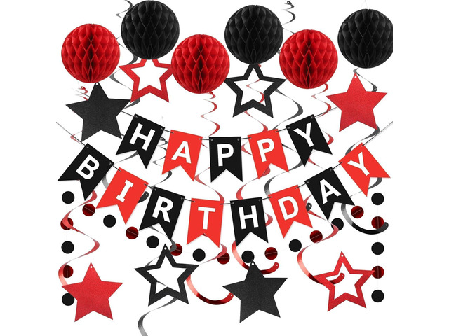 meowtastic Birthday Decorations, Happy Birthday Banner with Honeycomb Balls, Star Hanging Swirl Streamers, Circle Dots Garland, Happy Birthday...