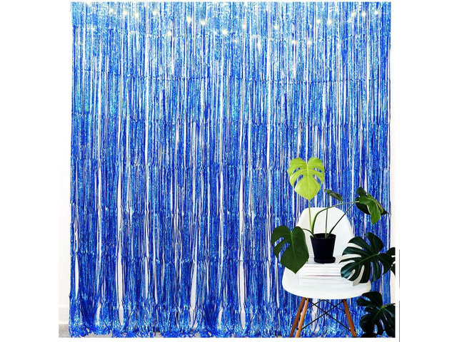 Blue Iridescent Party Decorations Supplies Favors,Iridescent Party Supplies,Tinsel Foil Fringe Curtains Fun Photo Booth Props,Birthday Wedding...
