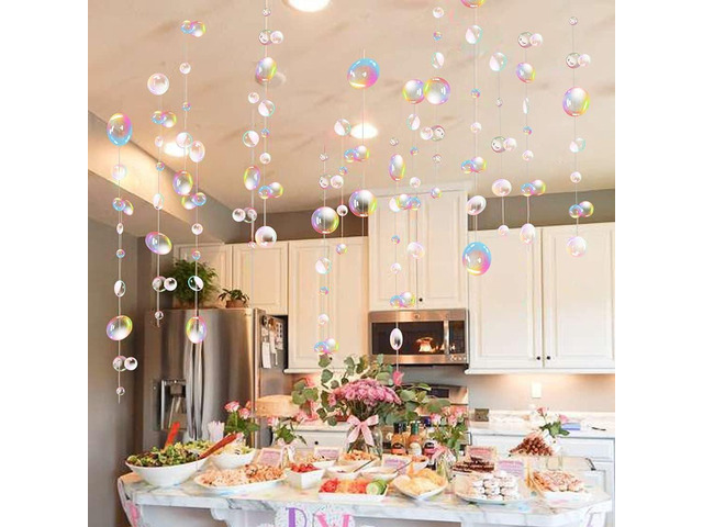 Transparent Bubble Garlands Mermaid Party Decoration Colored Flat Cutouts Hanging Streamer for Birthday Baptism Wedding Ocean Wall Decal Baby...