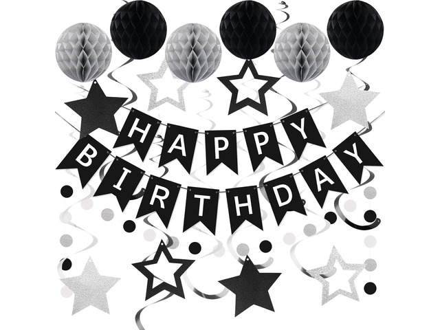 meowtastic Birthday Decorations, Happy Birthday Banner with Honeycomb Balls, Star Hanging Swirl Streamer, Circle Dot Garland, Happy Birthday Party...