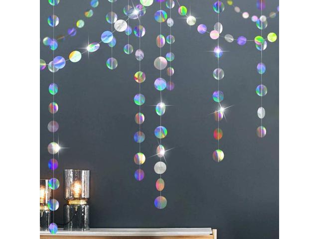 Cheerland Iridescent Party Decorations Holographic Circle Garlands Disco Theme Birthday Decorations Bachelorette Hanging Streamers Banner...