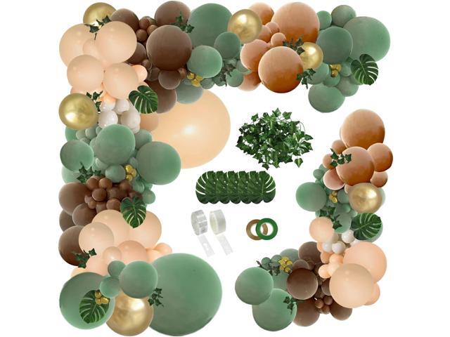 PERPAOL 148PCS Sage Green Brown Balloon Garland Kit, Jungle Safari Woodland Forest Wild One Camper Balloon Arch, Olive Green Gold Coffee Cocoa.