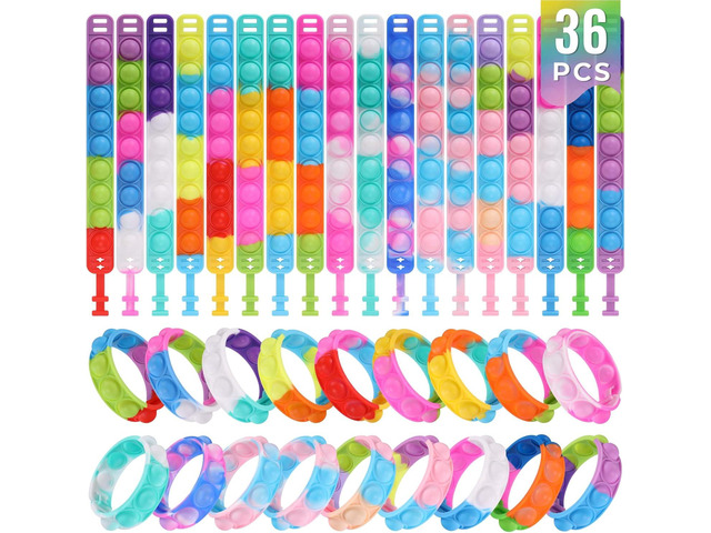 36 Pack Pop Fidget Toys Bulk Its Fidget Bracelet It Birthday Party Favors for Kids 4-8,8-12 Small Prize Box Toys for Kids Classroom Bubble Poppers...