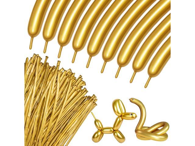 100Pcs 260 Balloons Metallic Gold Long Balloons for balloon animals, Gold Skinny Latex Twisting Balloon for Animals Modeling Christmas Birthday...