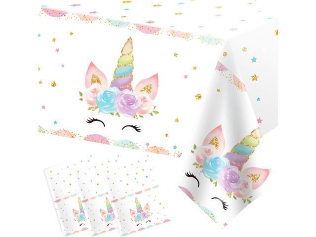 DaiUni 3PCS Unicorns Tablecloths for Birthday Decoration, Plastic Disposable Rectangle Table Covers for Kids Girls Baby Shower Party Supplies, 54'.