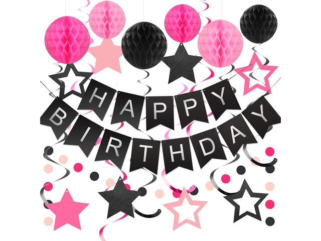 meowtastic Birthday Decorations, Happy Birthday Banner with Honeycomb Balls, Stars Hanging Swirl Streamers, Circle Dots Garland, Happy Birthday...