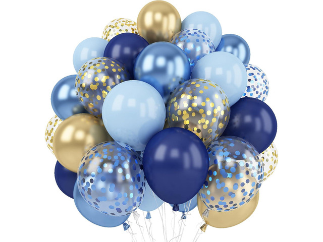 Navy Blue Gold Balloon, 60 Packs 12 Inch Metallic Blue and Macaron Blue Balloons with Metallic Gold Confetti Balloons for Birthday, Wedding, Bridal...