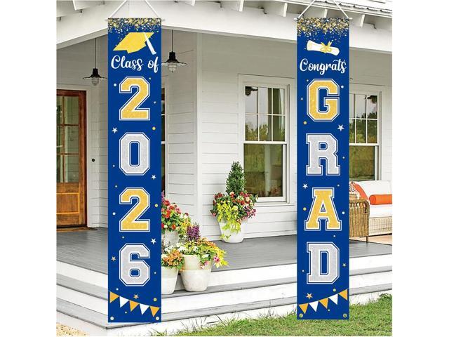 Graduation Decorations 2026 GRAD Banner Blue Porch Door Sign Welcome Banner For Indoor Outdoor Wall Graduation Decorations Class of 2026