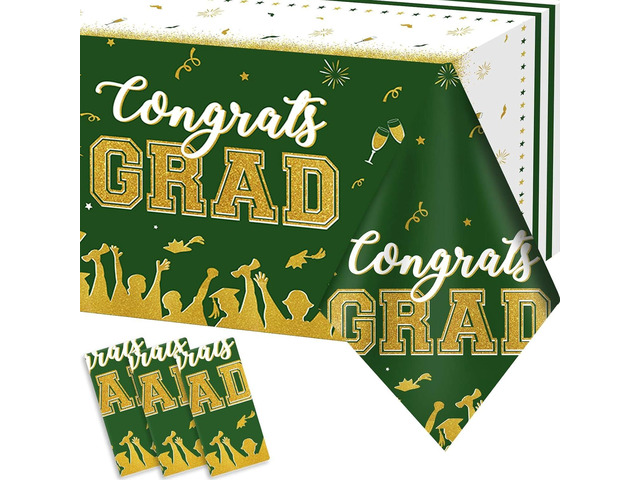 chiazllta Set of 3 Graduation Tablecloths Class of 2026 Congrats Grad Green Graduation Party Tablecover Decorations Party Supplies Large Size...