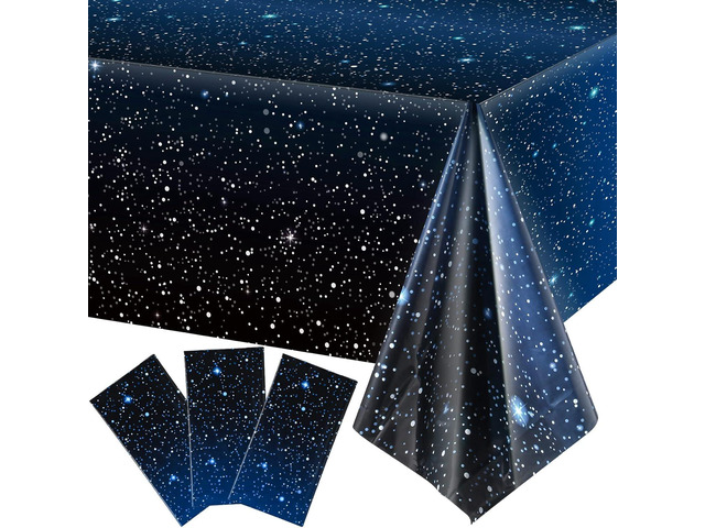 3 Pieces Space Tablecloth Starry Night Tablecloth Decorations Plastic Galaxy Table Cover Space Stars Theme Party Supplies for Birthday Home...