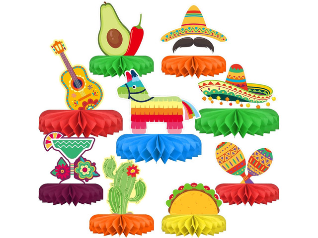 Fiesta Party Decorations - Authentic Mexican Themed Honeycomb Centerpiece for Cinco De Mayo, Taco Parties, Birthdays & Day of the Dead Celebrations