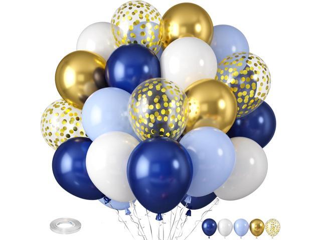 Royal Blue and Gold Balloons, Blue and White Gold Balloons, Macaron Navy Golden Confetti Latex Balloon Graduation Balloon for Birthday Wedding Baby...