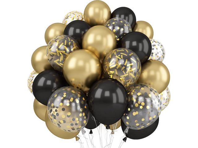 Balloons Black Gold, 60 Packs 12 Inch Black Metallic Chrome Gold Latex Balloons with Gold Confetti Balloon for Men Women Birthday Wedding Baby...