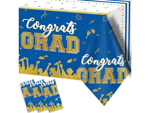 chiazllta Set of 3 Graduation Tablecloths Class of 2026 Congrats Grad Blue Graduation Party Tablecover Decorations Party Supplies Large Size...