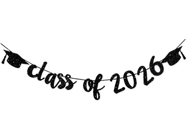 Class of 2026 Graduation Banners Party Decorations, Black Glitter Graduation Banners Garland for Congratulation Graduations Party Supplies, School,...