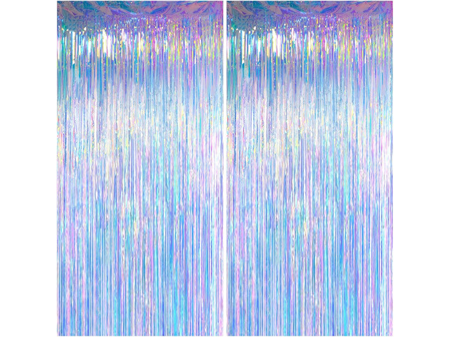 Melsan Iridescent Party Decorations Backdrop - Holographic Tinsel Foil Fringe Curtain for Frozen Mermaid Ocean Princess Birthday Parties Decor - 2...