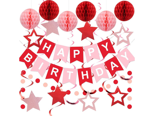 meowtastic Birthday Decorations, Happy Birthday Banner with Honeycomb Balls, Stars Hanging Swirl Streamers, Circle Dots Garland, Happy Birthday...