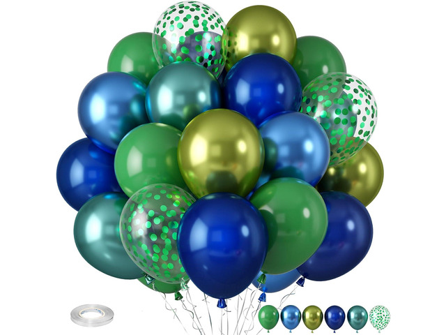 Blue and Green Balloons, Dark Green Metallic Balloons and Royal Blue Balloon, Metallic Blue Green Confetti Balloon for Boy Birthday Baby Shower...