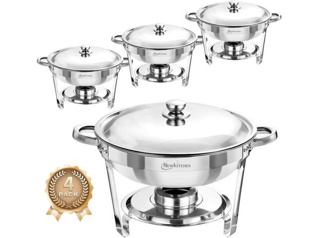 NEWKITCHEN Chafing Dishes for Buffet 4 Pack, 5 QT Round Chafing Dishes for Buffet [Elegant Silver Colors] Stainless Steel Chafing Dish Buffet Set...