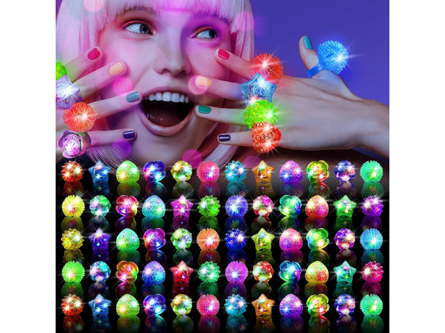 OLUPP Party Favors 100 Pcs Light Up Rings, Glow In The Dark Party Supplies, 6 Style Flashing Glow In The Dark Rings for Adults & Kids, LED Ring for...