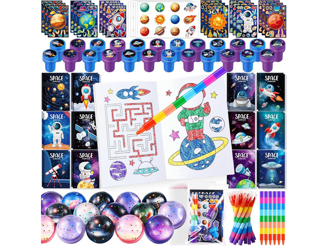 BenLouis 84Pcs Outer Space Themed Party Favors Space Alien Coloring Books Crayons Sticker Stampers Set Bulk Classroom Prizes for Kids Astronaut...