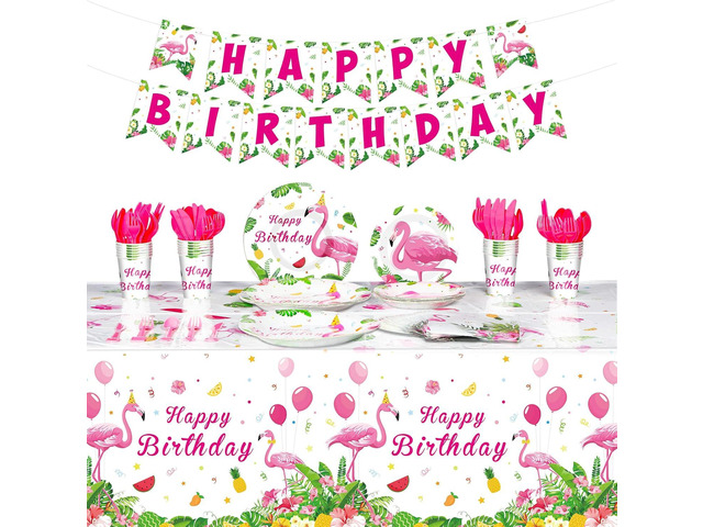 Tudomro 172 Pcs Flamingo Birthday Party Supplies Flamingo Party Decorations Include Hawaiian Tablecloths Birthday Banner Napkins Tableware Set for...
