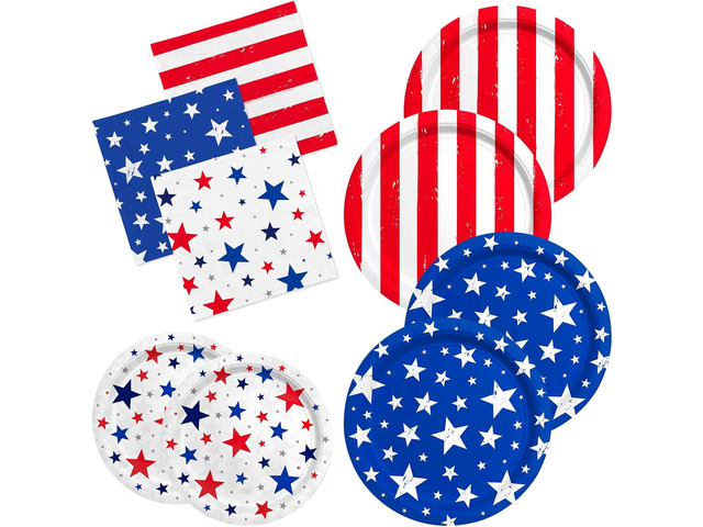 4th of July Party Supplies Set-American Patriotic Theme for Independence & Election Day Decorations, Includes Dinner & Dessert Plates, Napkins- for...