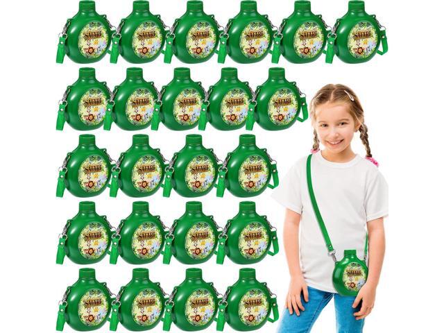 Eaasty 24 Set Jungle Safari Party Supplies Kids Canteens with Strap 10 oz Plastic Reusable Water Bottle Bulk for Zoo Animal Camo Camping Theme...