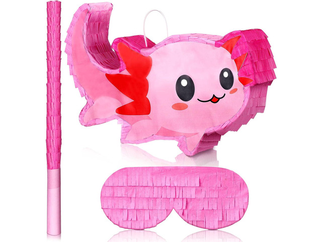 Sratte Pink Axolotl Piñata Cute Axolotl Party Supplies Piñata with Blindfold and Bat Party Decorations for Birthday Fiesta Supplies, 14.96 x 9.45 x...