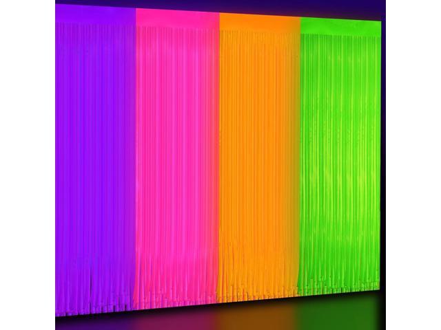 4 Pack Glow in The Dark Curtains Party Supplies 6.6 x 3.3 Ft Glow Tinsel Foil Fringe Curtains Colorful Photo Booth Prop Backdrop Streamer for...