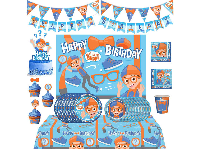 Treasures Gifted Officially Licensed Blippi Birthday Decorations - Serves 24 Guests - Ultimate Set Blippi Party Supplies - Dinnerware, Cake...