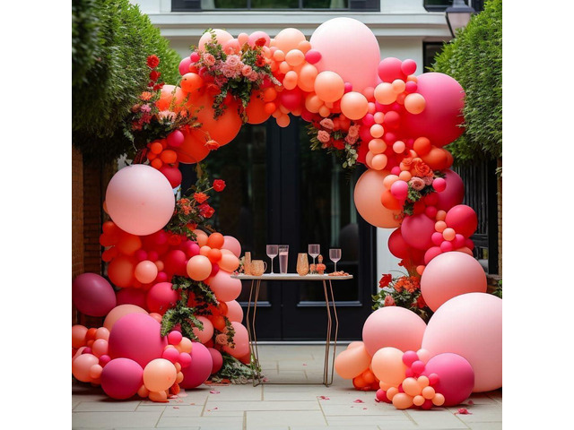 Pink and Rose Red Balloons Garland Double Stuffed Baby Pink Balloons Different Sizes Macaron Orange Latex Balloons Arch Kit for Birthday Wedding...