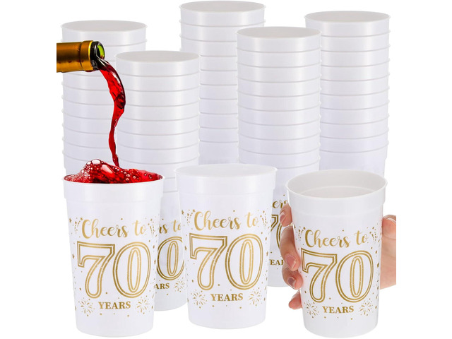 Lallisa 40 Pcs 70th Birthday Cups Bulk 16 oz Cheers to 70 Years Plastic Party Cups Stadium 70th Birthday Decorations Party Favors Anniversary...