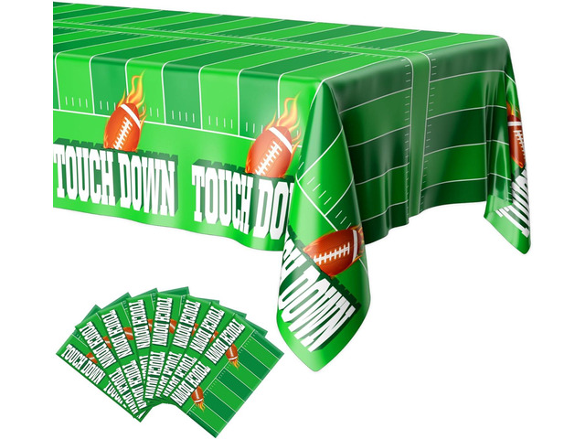 Football Tablecloth, 8 Pack Take Cover, 54'x108' Disposable Plastic Touchdown Take Cloth for Tailgate Birthday Party Supplies Superbowl Decorations