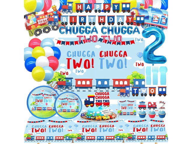 Chugga Chugga Two Two Birthday Party Supplies - 2nd Birthday Train Decorations and Party Plates