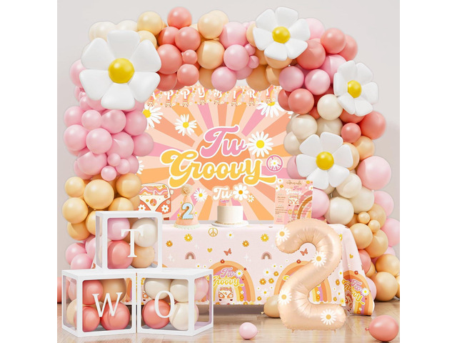 YJDFWAUT Two Groovy Party Decorations, Two Groovy Birthday Party Supplies, Daisy Groovy 2nd Birthday Décor, Daisy Boho Rainbow Second Bday Decor...