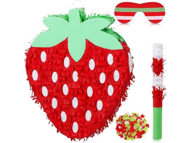 Red Strawberry Piñata for Kids Strawberry Birthday Party Decorations Baby Shower Pinata Summer Fruit Animal Themed Party Game Supplies with...