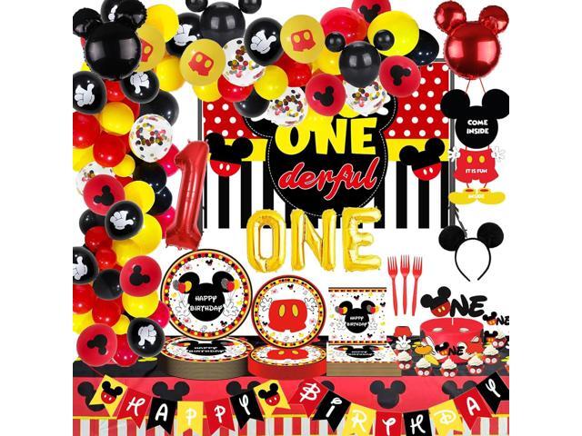 185 Pcs Red 1st Birthday Party Decorations, Boys Onederful Balloons Arch Garland Kit, Red Cartoon Boys Onederful Backdrop, TableCloth, Tableware.