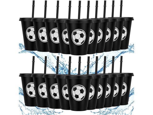 Domensi 20 Pcs Soccer Party Favor Cups Bulk 16oz Soccer Cups Reusable Plastic Tumbler with Lid and Straw for Team Coach Friend Fan Men Women Gifts...